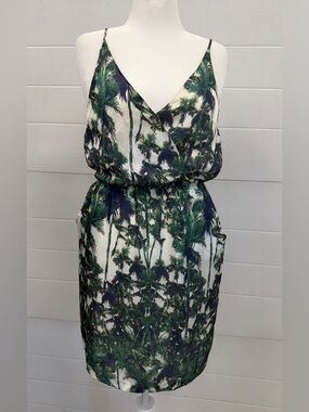 Forever 21 White Strapless Palm-Print Sundress with Green Accents